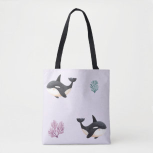 Cute Orca Whale Pattern Ocean Sea Life Nursery Tote Bag