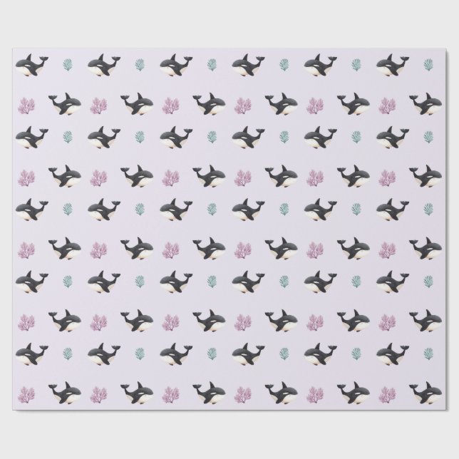 Cute Orca Whale Pattern Ocean Sea Life Nursery  Wrapping Paper (Flat)