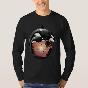 Cute Orca Whales Samoa Polynesia Style Sunset T-Shirt