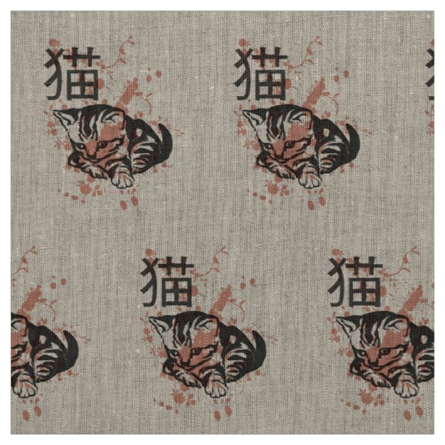 Cute oriental style neko cat design fabric (Swatch)