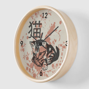 Cute oriental style neko cat design wall clock