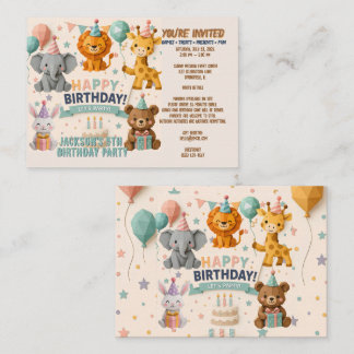 Cute Origami Animal Party Details Enclosure Card