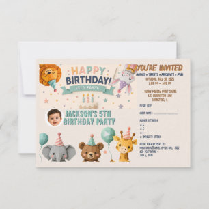 Cute Origami Animal Party Details RSVP Card 