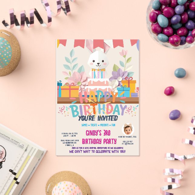 Cute Origami Bunny Birthday Invitation  (Insitu (Celebration))
