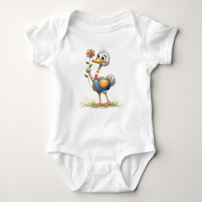 Cute Ostrich Baby Bodysuit (Front)