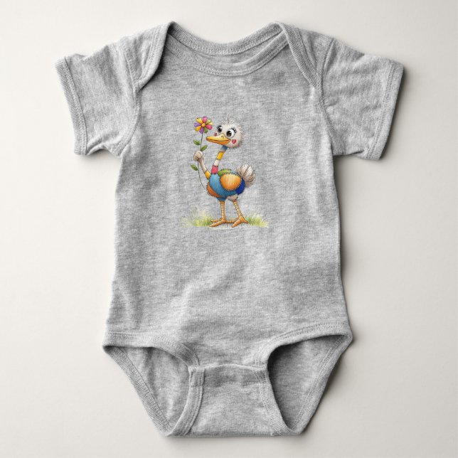 Cute Ostrich Baby Bodysuit (Front)