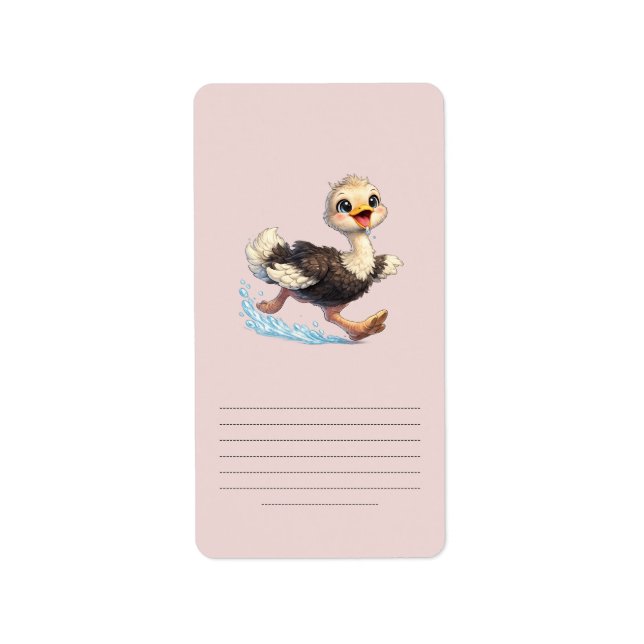Cute Ostrich Happy Adventure Illustration Label (Front)