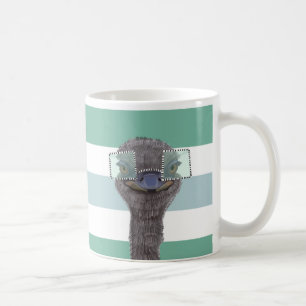 Cute Ostrich With Glasses Stripes Coffee Mug