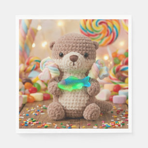 Cute Otter and Gummi Fish Themed Boy's Birthday  Napkin