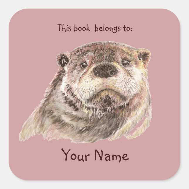 Cute Otter Animal This book belongs Bookplate Square Sticker (Front)