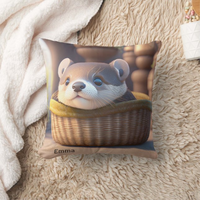 Cute otter baby in a basket - personalizable cushion (Blanket)