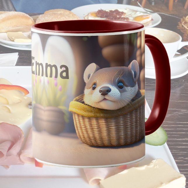 Cute otter baby in a basket - personalizable mug (Creator Uploaded)