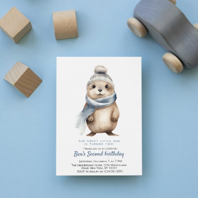 Cute Otter Blue Winter Custom Birthday Party Invitation (Creator Uploaded)