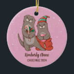 Cute Otter Christmas Animal Snow Winter Holiday Ceramic Tree Decoration<br><div class="desc">Cute cartoon animal ornament for kids and children. Perfect for first Christmas celebration with family. You can customise the text for any occasion.</div>