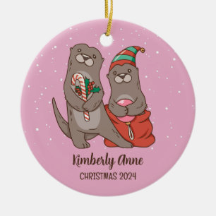 Cute Otter Christmas Animal Snow Winter Holiday Ceramic Tree Decoration