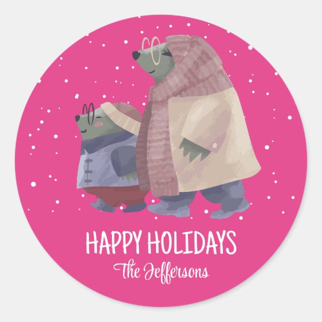 Cute Otter Christmas Animal Snowy Winter Holiday Classic Round Sticker (Front)