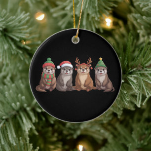 Cute Otter Christmas Funny Xmas Lights Animal Ceramic Tree Decoration