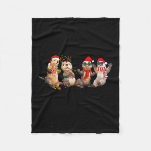Cute Otter Christmas Pajama Funny Xmas Lights Anim Fleece Blanket