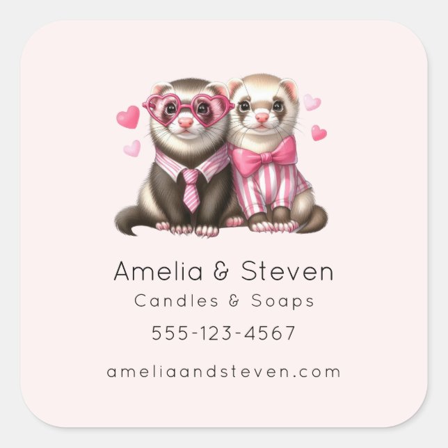 Cute Otter Couple in Love Business Square Sticker (Front)