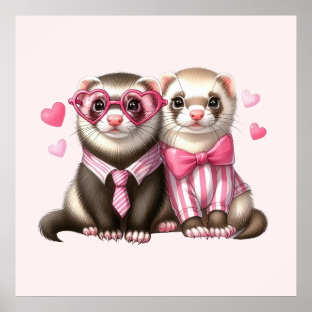 Cute Otter Couple in Love Poster (Front)