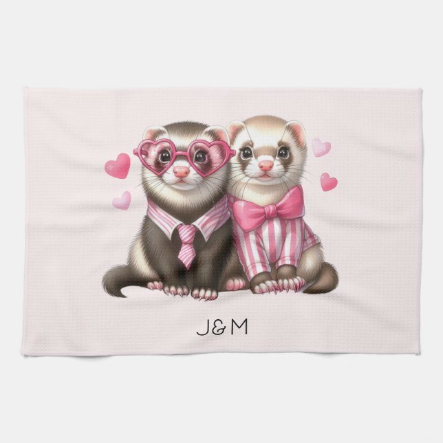 Cute Otter Couple in Love Tea Towel (Horizontal)