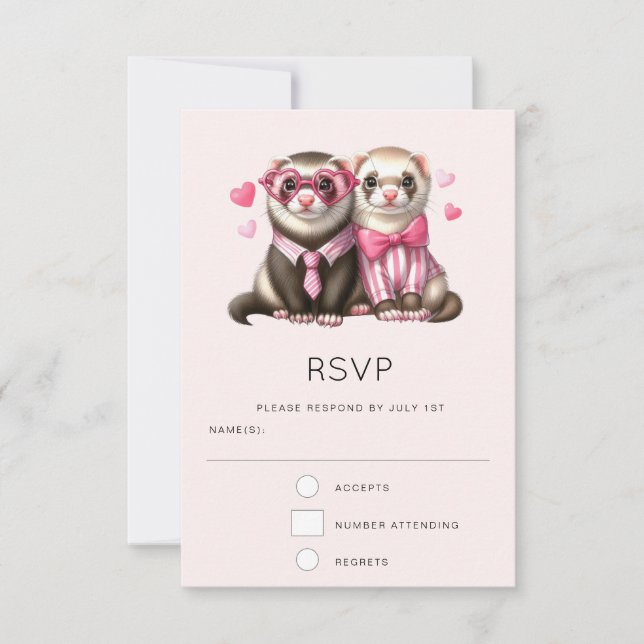 Cute Otter Couple in Love Wedding RSVP Card (Front)