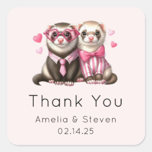 Cute Otter Couple in Love Wedding Thank You Square Sticker