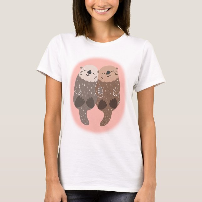 Cute Otter Couple locking arms Happy Otter graphic T-Shirt (Front)