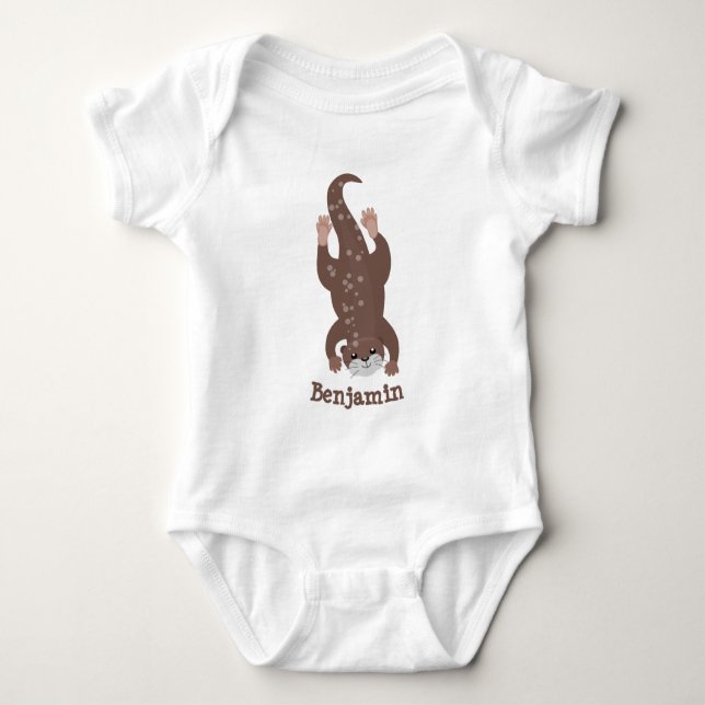 Cute otter diving cartoon illustration baby bodysuit (Front)