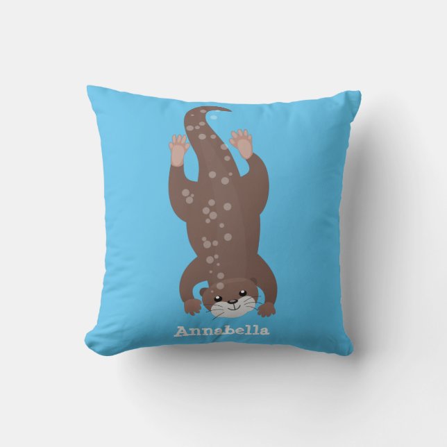 Cute otter diving cartoon illustration cushion (Front)