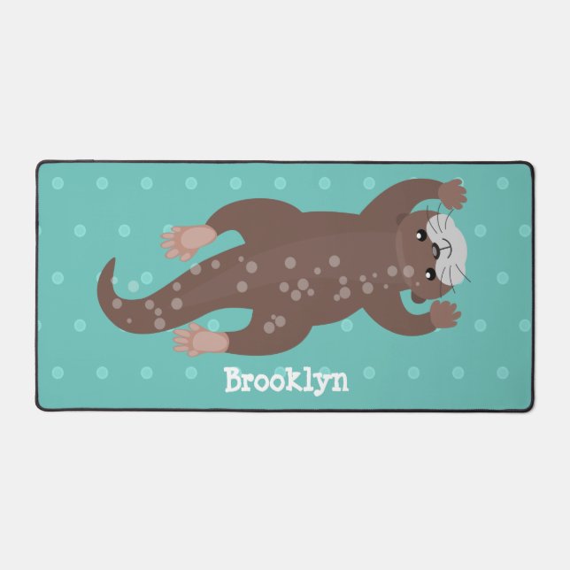 Cute otter diving cartoon illustration desk mat (Front)
