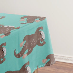 Cute otter diving cartoon illustration tablecloth
