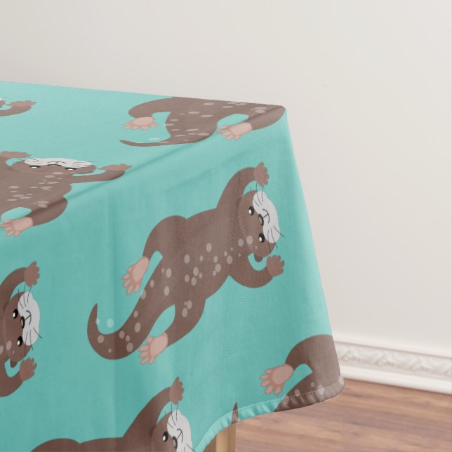 Cute otter diving cartoon illustration tablecloth (In Situ)