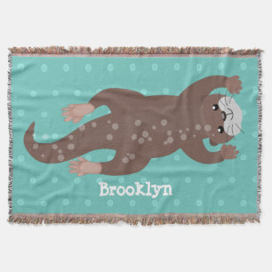 Cute otter diving cartoon illustration throw blanket