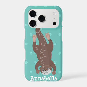 Cute otter diving on teal cartoon illustration