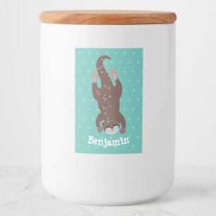 Cute otter diving on teal cartoon illustration food label