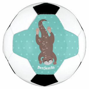 Cute otter diving on teal cartoon illustration soccer ball