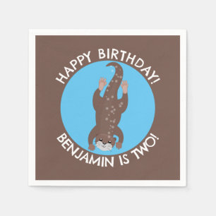 Cute otter diving personalised cartoon birthday napkin