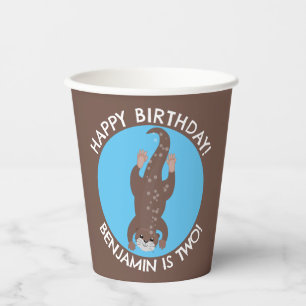 Cute otter diving personalised cartoon birthday paper cups
