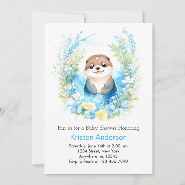 Cute Otter Enchanted Wonderland Boy Baby Shower Invitation (Front)