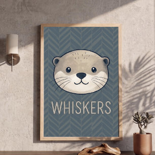 Cute Otter Face Whiskers Typography Nursery Poster