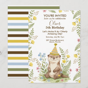 Cute Otter Floral Woodland Personalised Birthday Invitation