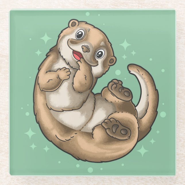 Cute Otter Glass Coaster (Front)