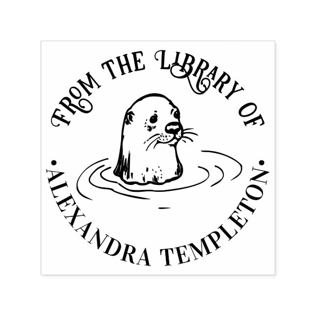 Cute Otter Head Round Library Book Name Self-inking Stamp (Design)