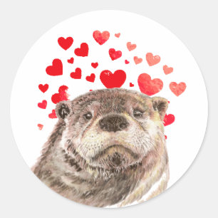 Cute Otter Hearts Sending All My Love Classic Round Sticker