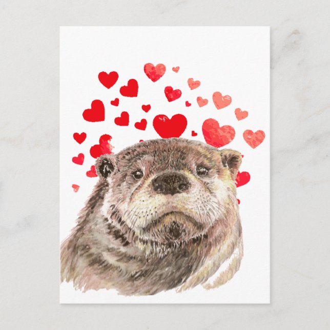 Cute Otter Hearts Sending All My Love  Postcard (Front)