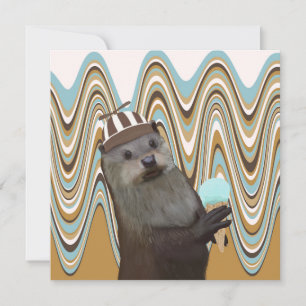 Cute Otter Holding Ice-cream On Swirl Background