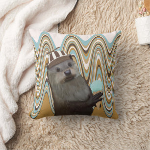 Cute Otter Holding Ice-cream On Swirl Background Cushion