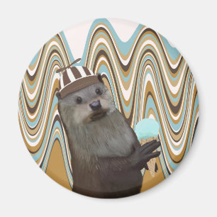Cute Otter Holding Ice-cream On Swirl Background Magnet