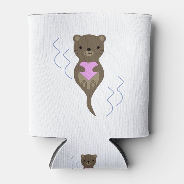 Cute Otter Hugging a Pink Heart Can Cooler (Front)